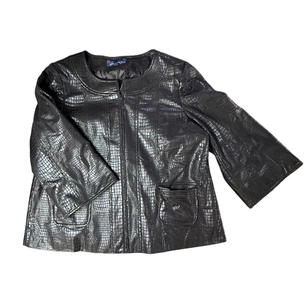 Susan Graver Style Black Faux‎ Snakeskin Textured Jacket Blazer Size L
